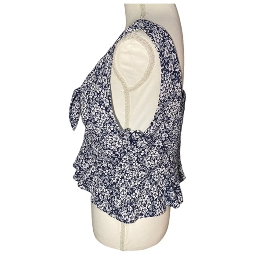 Gianni Bini‎ Floral Tie Front Peplum Top Navy White Sleeveless Size 12